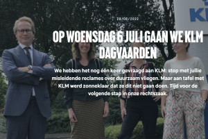 KLM wordt gedagvaard vanwege misleidende reclame